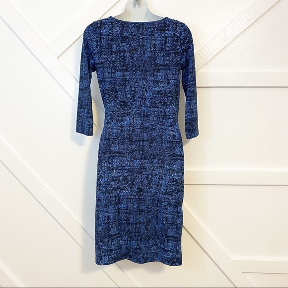 Talbots Speckled Side Scrunch Ruchwd 3/4 Sleeve Knee Length Dress Blue Sz P/S - Picture 4 of 8